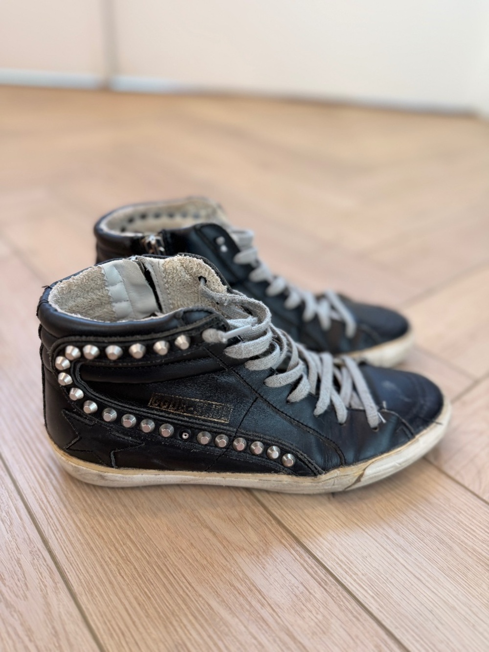 Golden Goose Black Studded Slides in Size 38